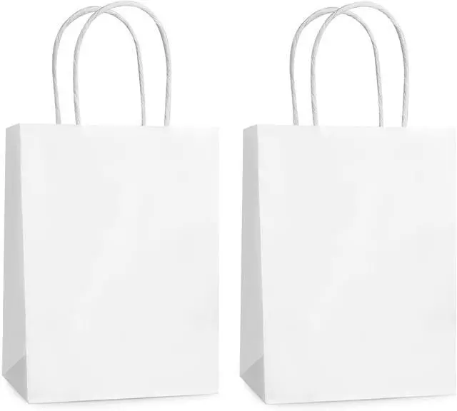 Main image of Hxezoc 12 Pieces White Gift Bags with Handle, Paper Treat Candy Bag Retail Kraft Shopping Bags for Valentines, Baby Showers Birthday Party Decoration Supplies