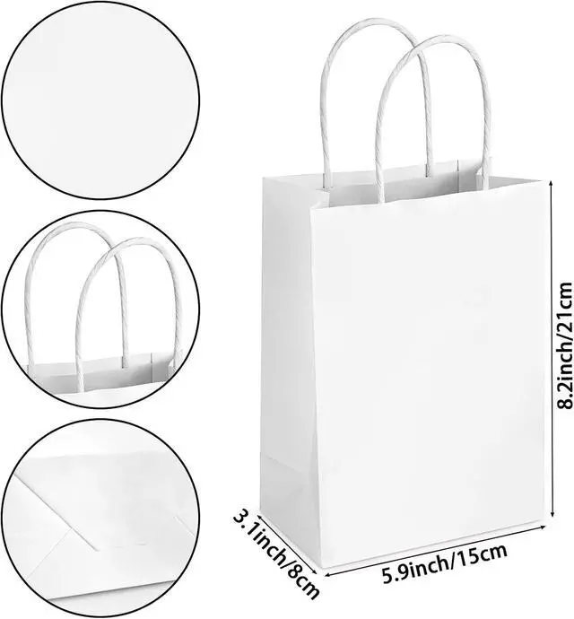 Alt view image 2 of 7 - Hxezoc 12 Pieces White Gift Bags with Handle, Paper Treat Candy Bag Retail Kraft Shopping Bags for Valentines, Baby Showers Birthday Party Decoration Supplies