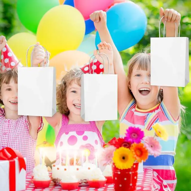 Alt view image 4 of 7 - Hxezoc 12 Pieces White Gift Bags with Handle, Paper Treat Candy Bag Retail Kraft Shopping Bags for Valentines, Baby Showers Birthday Party Decoration Supplies