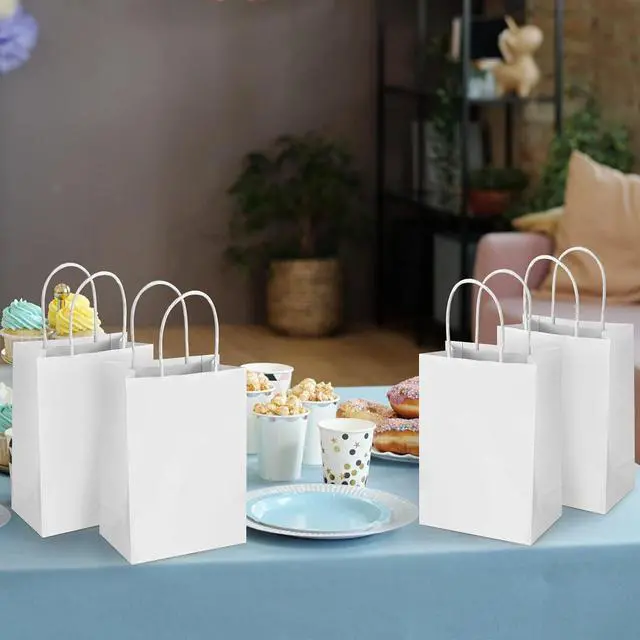 Alt view image 5 of 7 - Hxezoc 12 Pieces White Gift Bags with Handle, Paper Treat Candy Bag Retail Kraft Shopping Bags for Valentines, Baby Showers Birthday Party Decoration Supplies