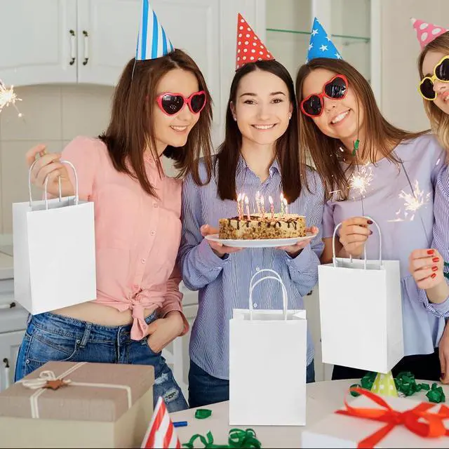 Alt view image 7 of 7 - Hxezoc 12 Pieces White Gift Bags with Handle, Paper Treat Candy Bag Retail Kraft Shopping Bags for Valentines, Baby Showers Birthday Party Decoration Supplies