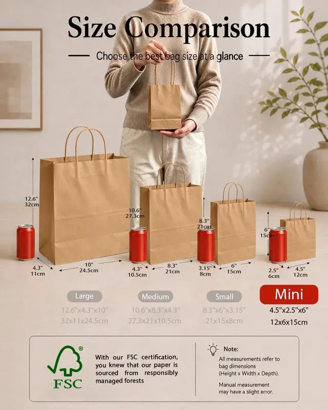 Alt view image 2 of 7 - qiqee 26-Packs Brown Gift Bags with Handles Bulk 8.3"x3"x 6" Small Size Kraft Paper Bags Multiple Uses (Small Size)