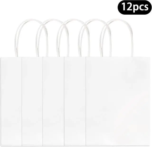 Alt view image 6 of 7 - Hxezoc 12 Pieces White Gift Bags with Handle, Paper Treat Candy Bag Retail Kraft Shopping Bags for Valentines, Baby Showers Birthday Party Decoration Supplies