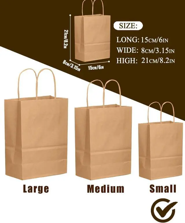 Alt view image 5 of 7 - qiqee 26-Packs Brown Gift Bags with Handles Bulk 8.3"x3"x 6" Small Size Kraft Paper Bags Multiple Uses (Small Size)
