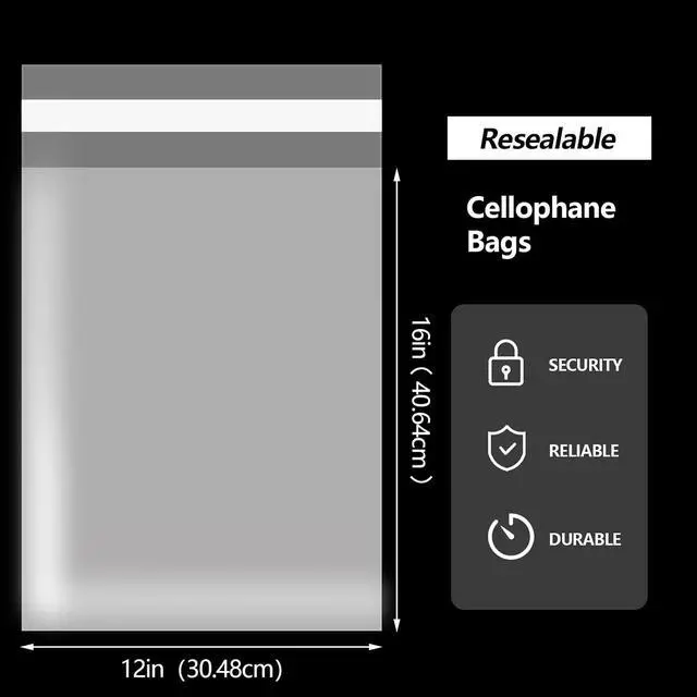Alt view image 2 of 7 - Clear Resealable Cellophane Bags 12x16 inches, 100 PCS OPP Self Seal Plastic Gift Packaging Goodie Bags, Perfect for Gift, Bakery, Wedding, Party Favors