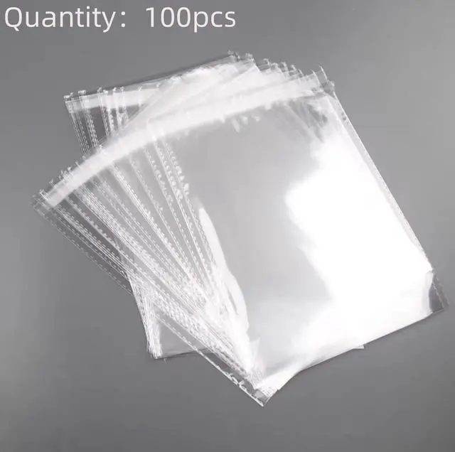 Alt view image 2 of 7 - 100 Pieces (9x12 Inch) Clear Plastic Bags for Packaging, Clothing & T-Shirts Strong Packing Self Adhesive Cellophane Bag