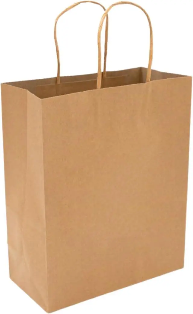Main image of KAGAZ Paper Bags with Handles, 8x4.5x10.25 Inches, 25 bags, Kraft Shopping, Party Favor and Merchandise Bags (Brown)
