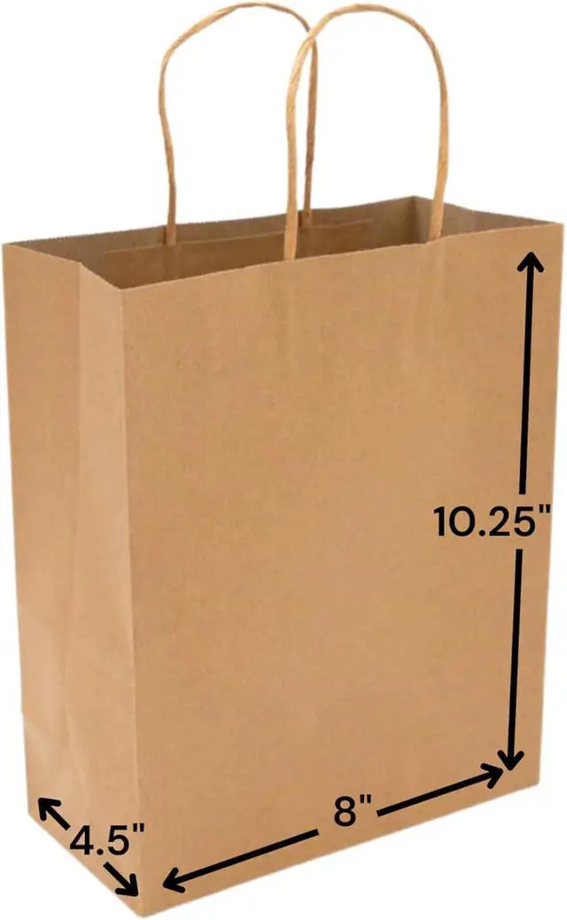 Alt view image 2 of 4 - KAGAZ Paper Bags with Handles, 8x4.5x10.25 Inches, 25 bags, Kraft Shopping, Party Favor and Merchandise Bags (Brown)