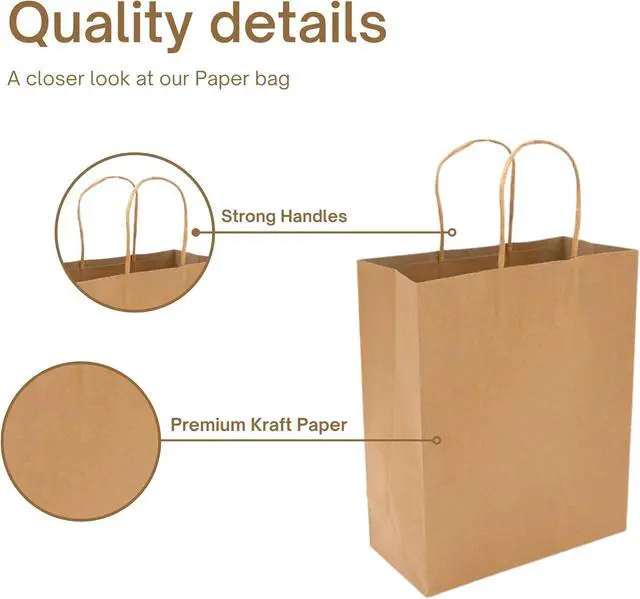 Alt view image 3 of 4 - KAGAZ Paper Bags with Handles, 8x4.5x10.25 Inches, 25 bags, Kraft Shopping, Party Favor and Merchandise Bags (Brown)
