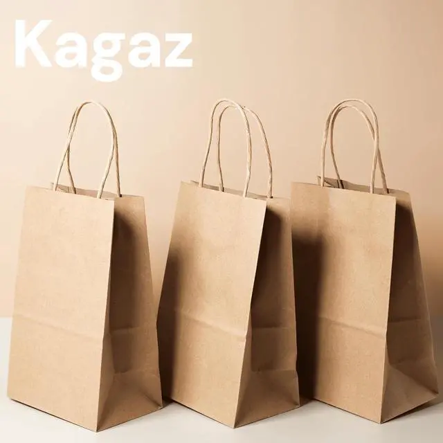Alt view image 4 of 4 - KAGAZ Paper Bags with Handles, 8x4.5x10.25 Inches, 25 bags, Kraft Shopping, Party Favor and Merchandise Bags (Brown)