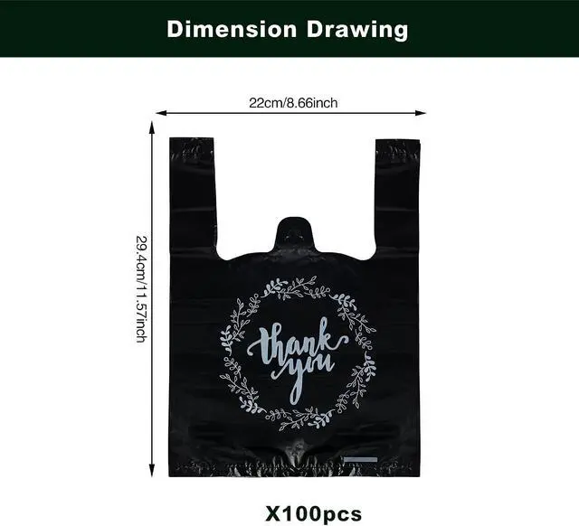 Alt view image 2 of 7 - TOSPARTY 100PCS Black Thank You T-Shirt Bags Plastic Bulk Shopping Restaurant Bags 8.7 x 4.1 x 11.6