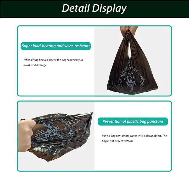Alt view image 6 of 7 - TOSPARTY 100PCS Black Thank You T-Shirt Bags Plastic Bulk Shopping Restaurant Bags 8.7 x 4.1 x 11.6