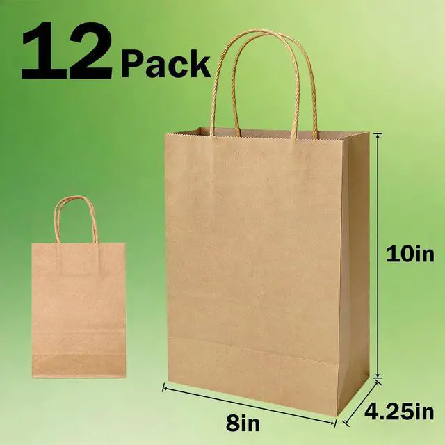 Alt view image 2 of 7 - 12 Pack Paper Bags with Handles 8 x 4.25 x 10 in, Medium Kraft Paper Bags