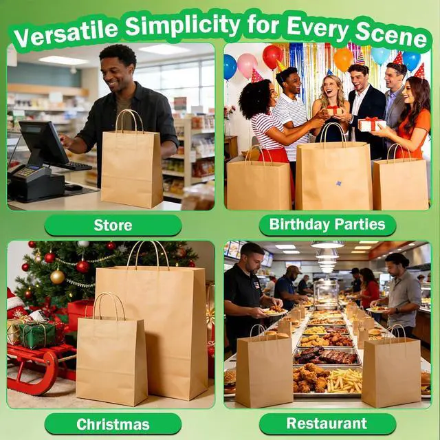 Alt view image 5 of 7 - 12 Pack Paper Bags with Handles 8 x 4.25 x 10 in, Medium Kraft Paper Bags