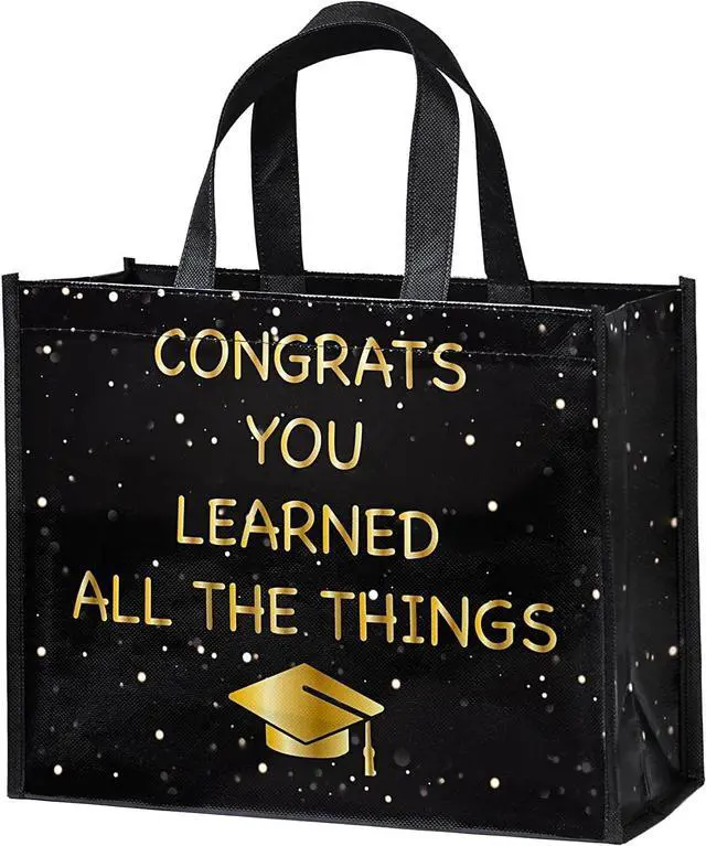 Main image of WRAPAHOLIC Large Reusable Graduation Gift Bag with Handles - 10 x 5 x 13 inch - Gold Foil 2026 Graduate Gift Bag