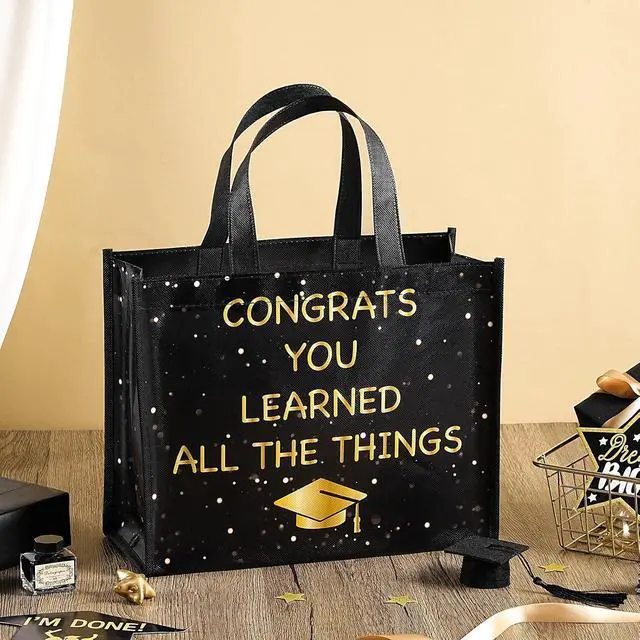 Alt view image 3 of 7 - WRAPAHOLIC Large Reusable Graduation Gift Bag with Handles - 10 x 5 x 13 inch - Gold Foil 2026 Graduate Gift Bag