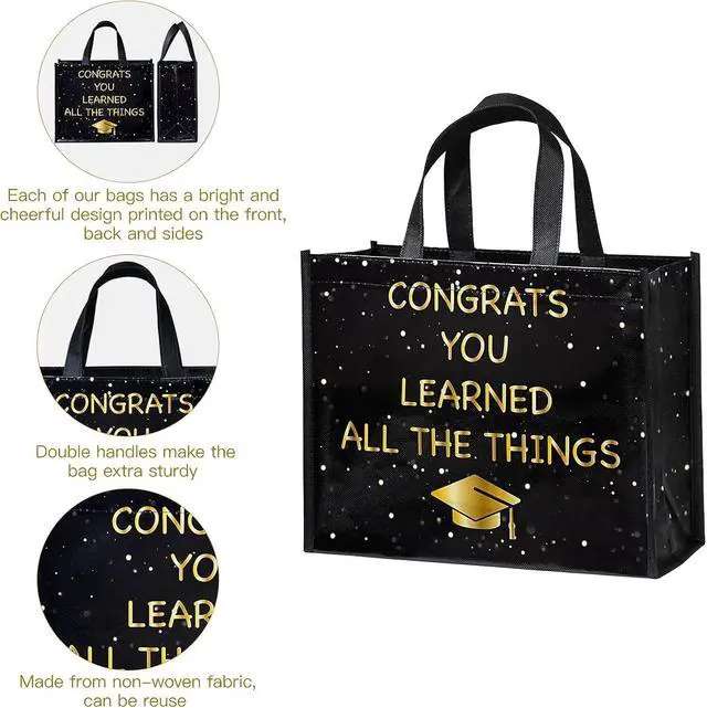 Alt view image 4 of 7 - WRAPAHOLIC Large Reusable Graduation Gift Bag with Handles - 10 x 5 x 13 inch - Gold Foil 2026 Graduate Gift Bag