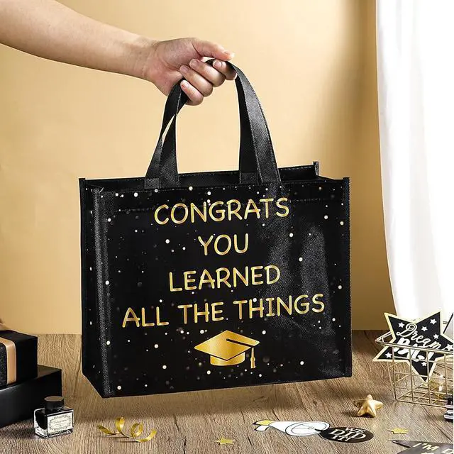 Alt view image 7 of 7 - WRAPAHOLIC Large Reusable Graduation Gift Bag with Handles - 10 x 5 x 13 inch - Gold Foil 2026 Graduate Gift Bag