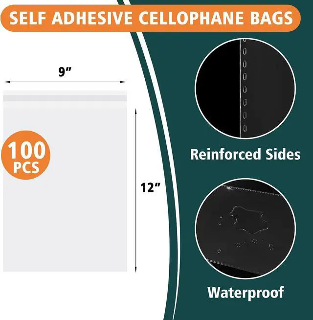 Alt view image 2 of 6 - Vindafjord 100 Pack 9x12 Inches Clear Self Sealing Cellophane Bags