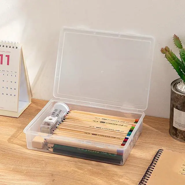 Alt view image 4 of 6 - Vidifor Plastic Storage Containers with Latching Lid for Art Craft Supply, Crayon, Pencil Box, Photos, Washi Tape (White Empty -1 pack)