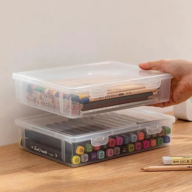 Alt view image 5 of 6 - Vidifor Plastic Storage Containers with Latching Lid for Art Craft Supply, Crayon, Pencil Box, Photos, Washi Tape (White Empty -1 pack)