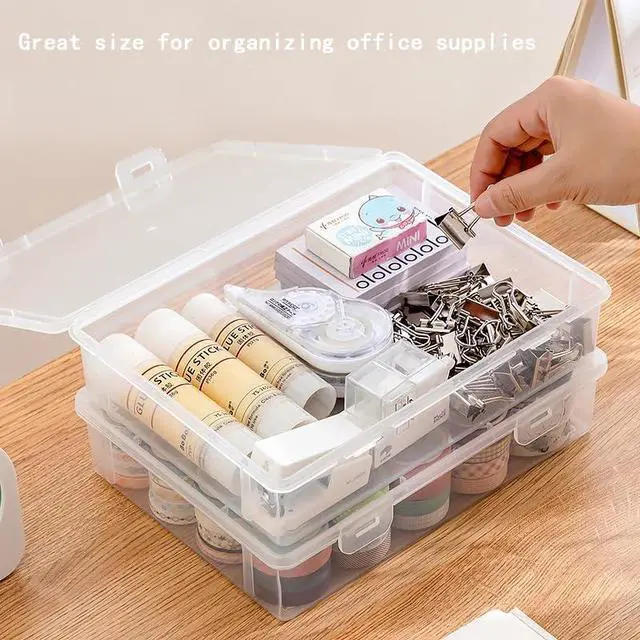 Alt view image 6 of 6 - Vidifor Plastic Storage Containers with Latching Lid for Art Craft Supply, Crayon, Pencil Box, Photos, Washi Tape (White Empty -1 pack)
