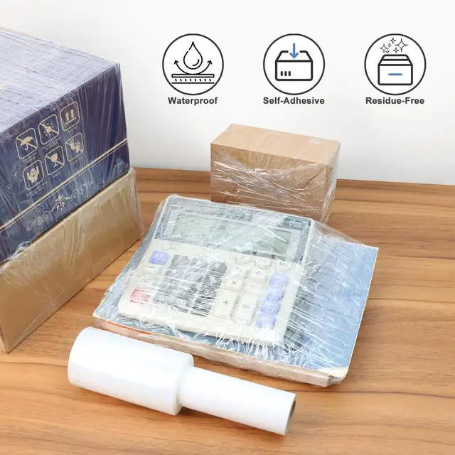 Alt view image 6 of 7 - Stretch Film 4" × 500 ft, Shrink Wrap Rolls with Handle, 80 Gauge