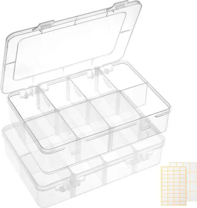 Main image of QUEFE Bead Organizer Box 2 Pack 8 Grid Plastic Tackle Box Storage Dividers