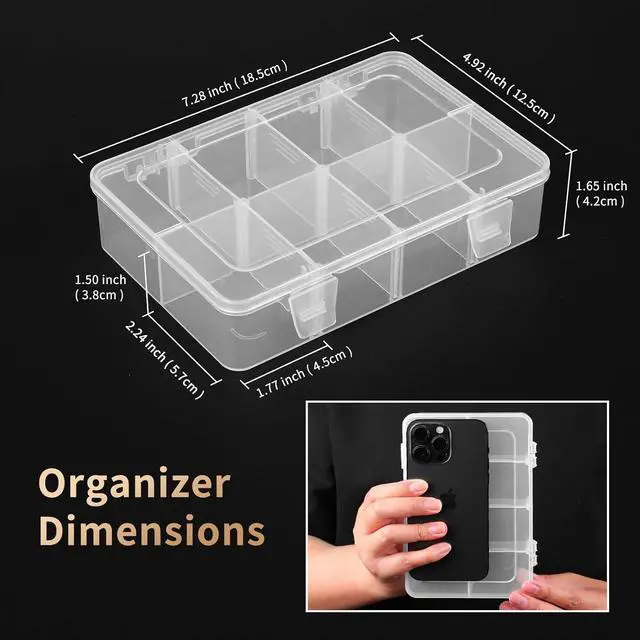 Alt view image 2 of 7 - QUEFE Bead Organizer Box 2 Pack 8 Grid Plastic Tackle Box Storage Dividers