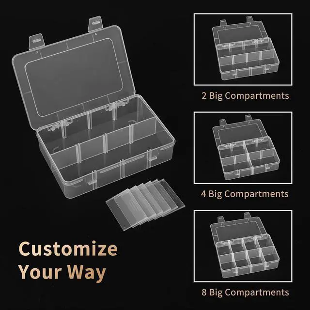 Alt view image 3 of 7 - QUEFE Bead Organizer Box 2 Pack 8 Grid Plastic Tackle Box Storage Dividers