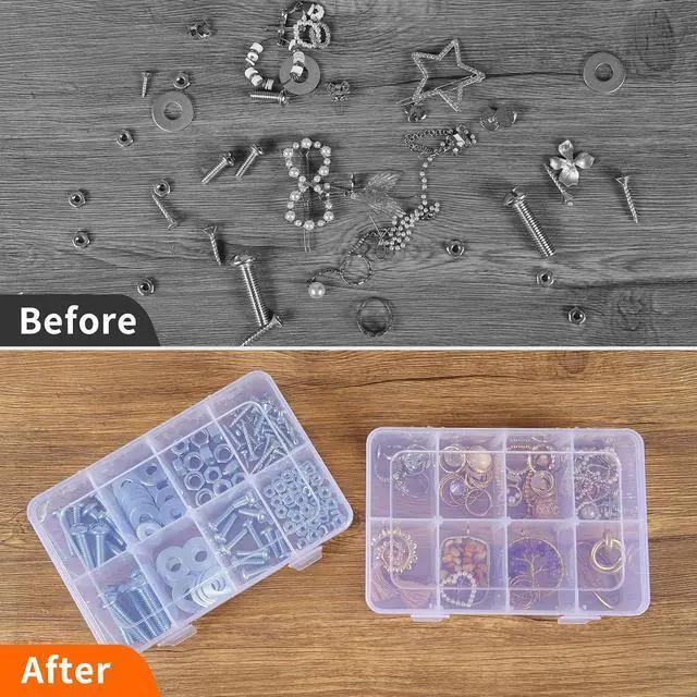 Alt view image 7 of 7 - QUEFE Bead Organizer Box 2 Pack 8 Grid Plastic Tackle Box Storage Dividers