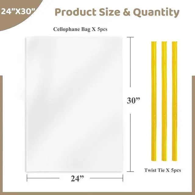 Alt view image 3 of 7 - WIKDAY Clear Gift Bags 5 PCS 24x30 Inches Cellophane Wrap for Gift Baskets