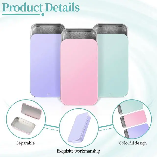 Alt view image 3 of 7 - SynHHergyx Metal Tin Box, 3 Pcs 2.36×1.33×0.4 Inch Slide Top Small Tin Box Rectangular Empty Containers with Lids Portable Mini Boxes for Candies Jewelry Crafts Lip Balm Cosmetic (3 Colors)