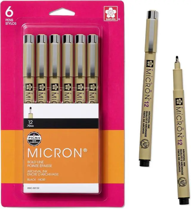 Main image of SAKURA Pigma Micron Fineliner Pens, Black, 12 Point, 0.70 mm, 6 Pack