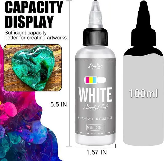 Alt view image 2 of 7 - White Alcohol Ink for Epoxy Resin - 3.5oz/100ml Concentrated White Resin Pigment, Alcohol-Based Ink for Epoxy Resin Painting, Petri Dish Making, Resin Art - Epoxy Dye for Coaster, Yupo, Tumbler Making