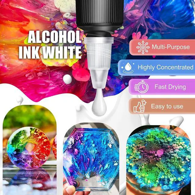 Alt view image 3 of 7 - White Alcohol Ink for Epoxy Resin - 3.5oz/100ml Concentrated White Resin Pigment, Alcohol-Based Ink for Epoxy Resin Painting, Petri Dish Making, Resin Art - Epoxy Dye for Coaster, Yupo, Tumbler Making