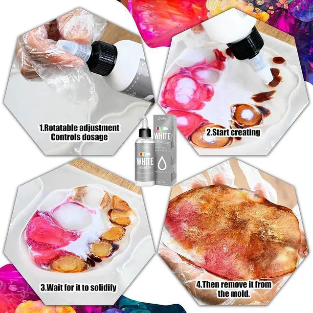 Alt view image 7 of 7 - White Alcohol Ink for Epoxy Resin - 3.5oz/100ml Concentrated White Resin Pigment, Alcohol-Based Ink for Epoxy Resin Painting, Petri Dish Making, Resin Art - Epoxy Dye for Coaster, Yupo, Tumbler Making