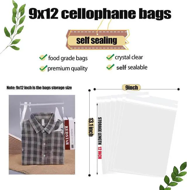 Alt view image 3 of 7 - Nobranded 50 pcs Clear 9" x 12" Self Seal Cello Cellophane Bags Resealable Poly Bags 2.8 mils OPP Bag for Packaging Clothing, T Shirts, Art Painting,Treats,Party Favors,Gifts,Small Business