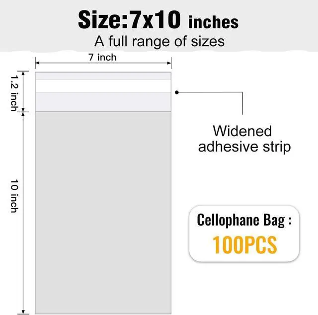 Alt view image 2 of 7 - 7x10 inch 100Pcs Clear Self Sealing Cellophane Bags Resealable Adhesive Candy Nuts Treat Party Favors Photos A5 Cards Envelopes Gift Plastic Packaging Poly Bag