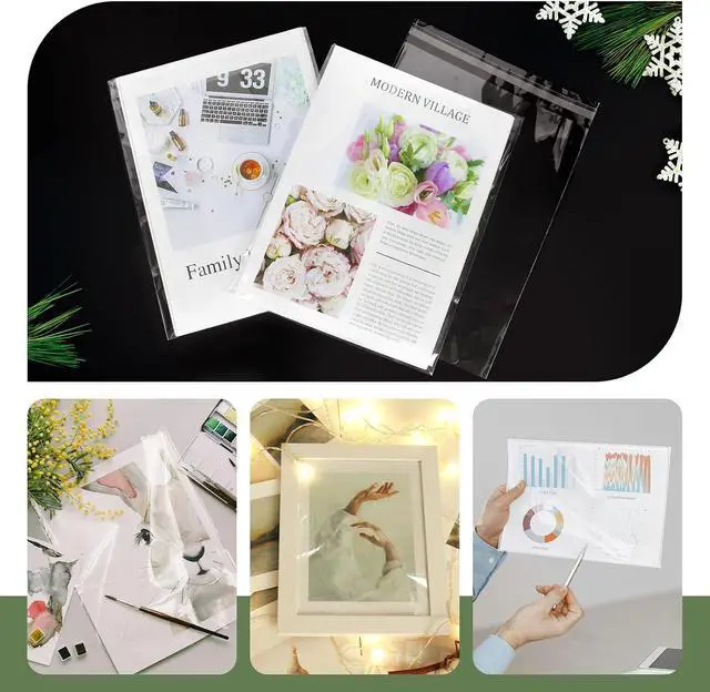 Alt view image 6 of 7 - VOKOY 100PCS 8.5 x 11 Inch Cellophane Bags Self Sealing, Resealable Clear Plastic Sleeves for Paper, Artwork, Photo Mats, Comic, Magazine Page Protectors