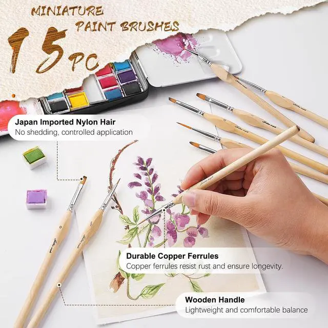 Alt view image 2 of 7 - Golden Maple Detail Paint Brush Set, 15pcs Miniature Paint Brushes with Triangular Handles for Fine Detailing & Art Painting - Acrylic, Oil, Watercolors & Paint by Number, Models, Figurine, Craft