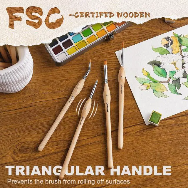 Alt view image 3 of 7 - Golden Maple Detail Paint Brush Set, 15pcs Miniature Paint Brushes with Triangular Handles for Fine Detailing & Art Painting - Acrylic, Oil, Watercolors & Paint by Number, Models, Figurine, Craft