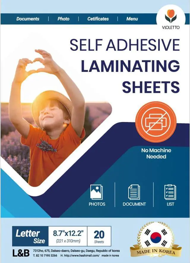 Main image of VIOLETTO Self-Stick Laminating Sheets, No Heat, 8.7x12.2 in, 4 Mil, 20 Pack