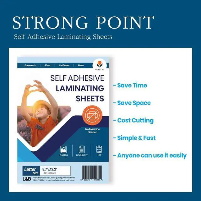 Alt view image 2 of 7 - VIOLETTO Self-Stick Laminating Sheets, No Heat, 8.7x12.2 in, 4 Mil, 20 Pack