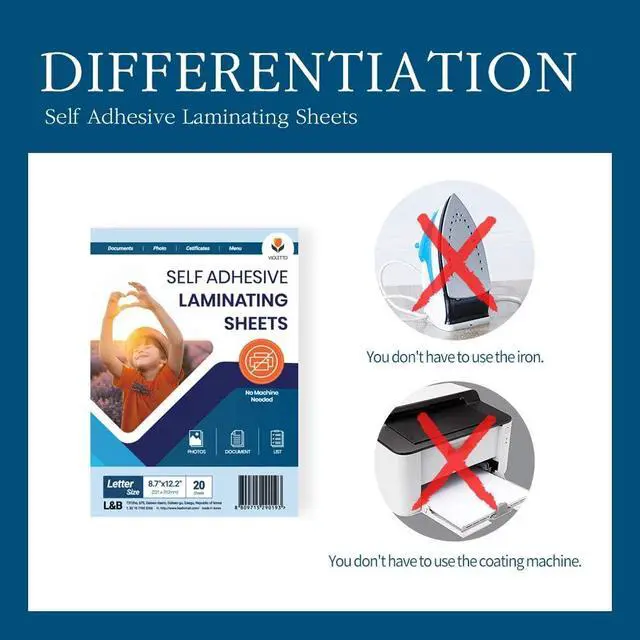 Alt view image 3 of 7 - VIOLETTO Self-Stick Laminating Sheets, No Heat, 8.7x12.2 in, 4 Mil, 20 Pack