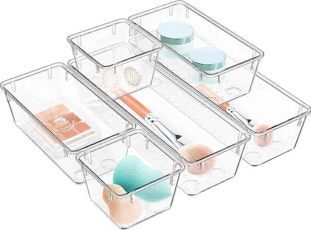 Main image of 6 Pack Clear Drawer Organizer Set, Drawer Storage Trays, Storage Bins