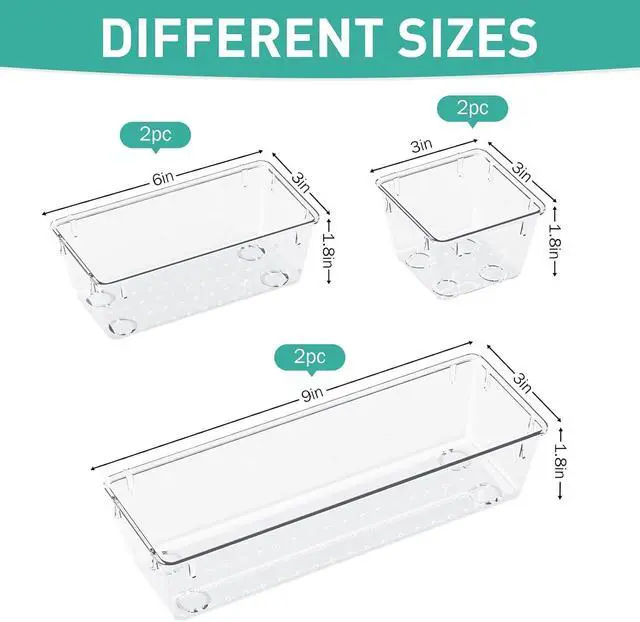 Alt view image 2 of 6 - 6 Pack Clear Drawer Organizer Set, Drawer Storage Trays, Storage Bins