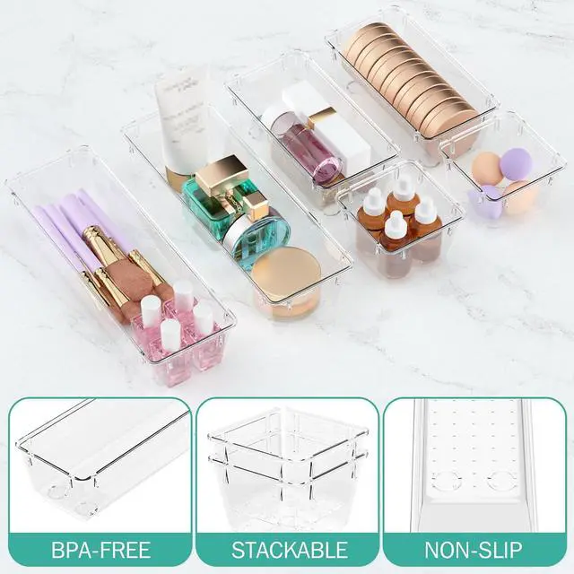 Alt view image 3 of 6 - 6 Pack Clear Drawer Organizer Set, Drawer Storage Trays, Storage Bins