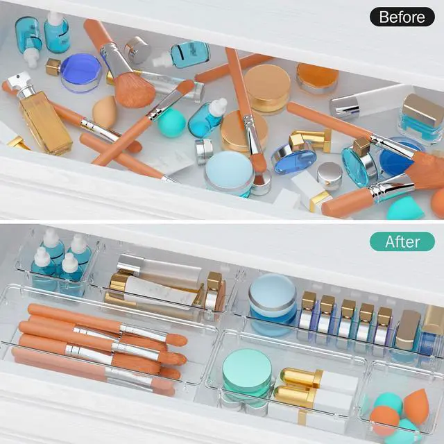 Alt view image 4 of 6 - 6 Pack Clear Drawer Organizer Set, Drawer Storage Trays, Storage Bins