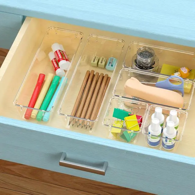 Alt view image 5 of 6 - 6 Pack Clear Drawer Organizer Set, Drawer Storage Trays, Storage Bins